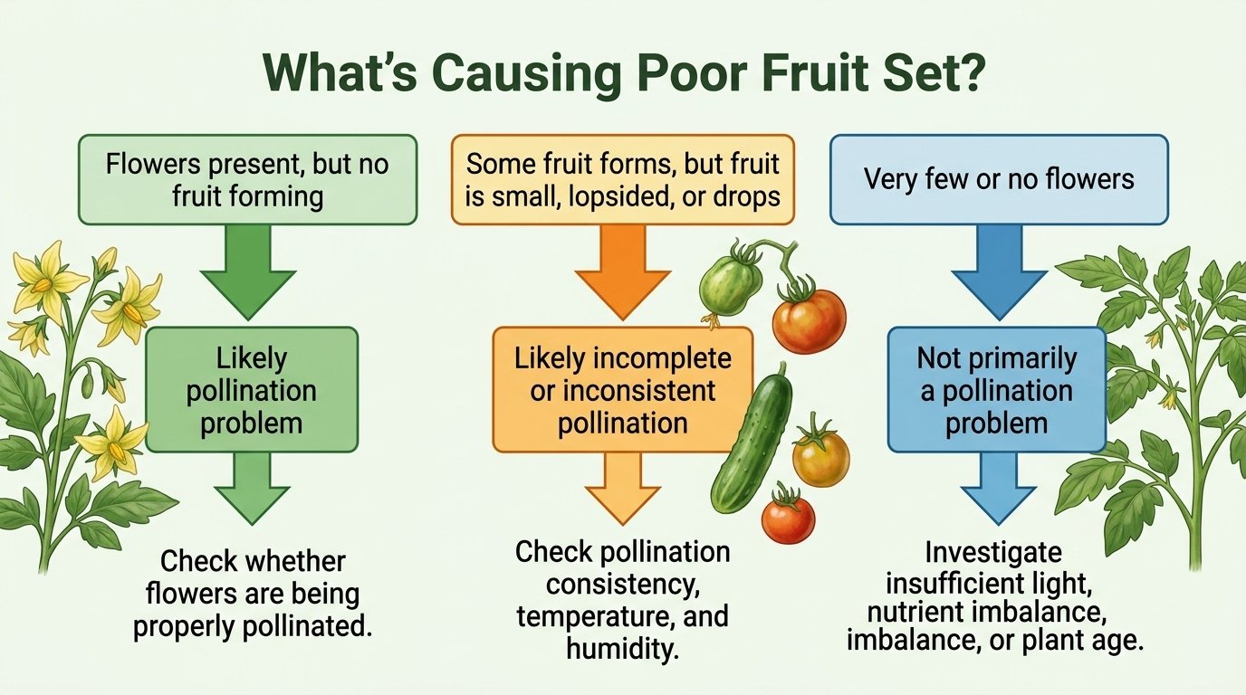 Flowchart for diagnosing whether flowering without fruit is a pollination problem
