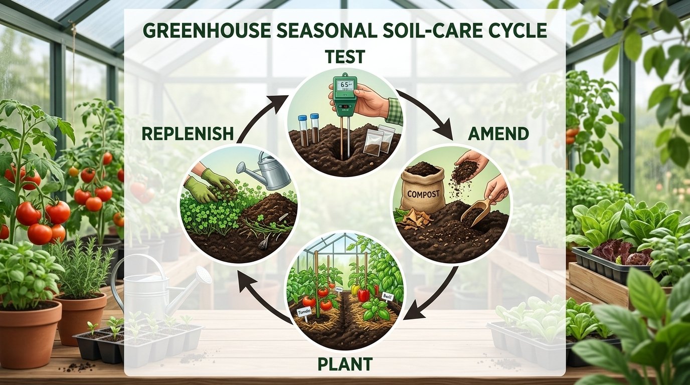 Seasonal soil care cycle for greenhouse gardening
